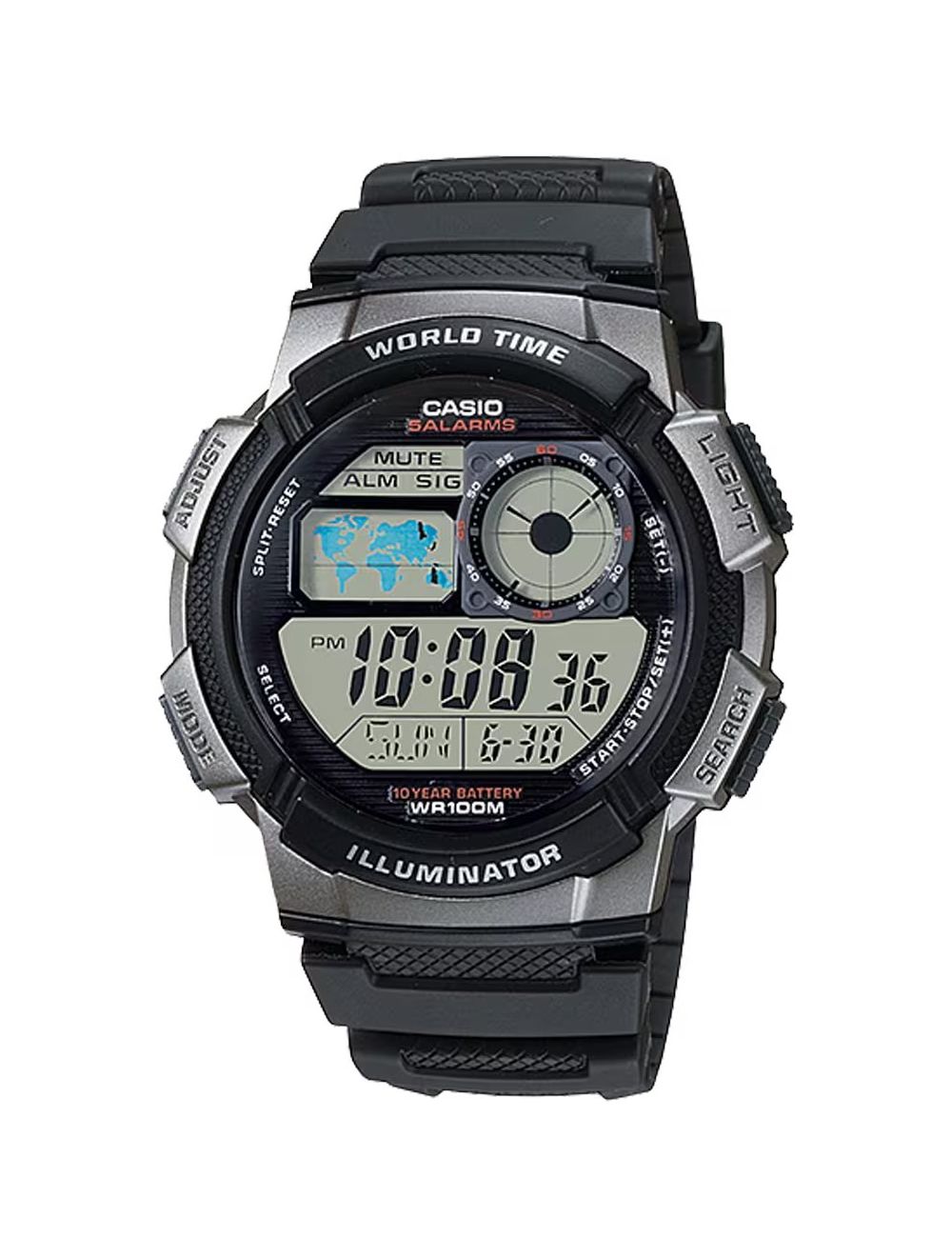 Classic World Time Digital Watch w/ 100 Meter Water-Resistance