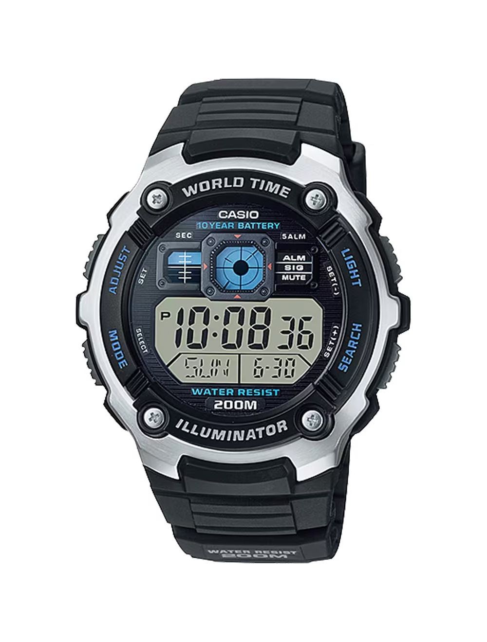 Classic World Time Digital Watch w/ 200 Meter Water-Resistance