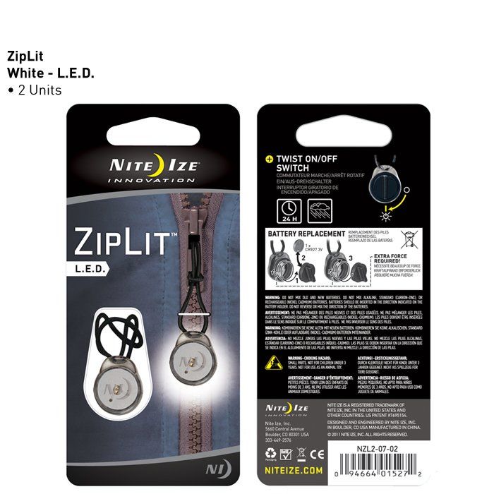 ZipLit LED Zipper Pull - 2 Pack - White | NINZL2-07-02