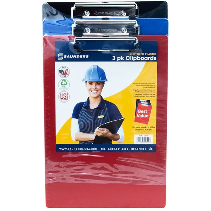 Recycled Plastic Clipboards - Letter/A4 Size - 3 Pack Assorted Colors | SA-22601