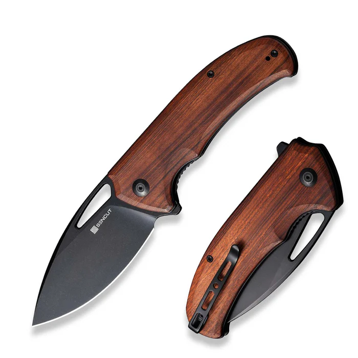 Phantara Flipper/Thumb Hole Folding Knife 3.70"" Black 9Cr18MoV Drop Point Plain Edge Blade, Guibourtia Wood Handle | SN-S23014-4