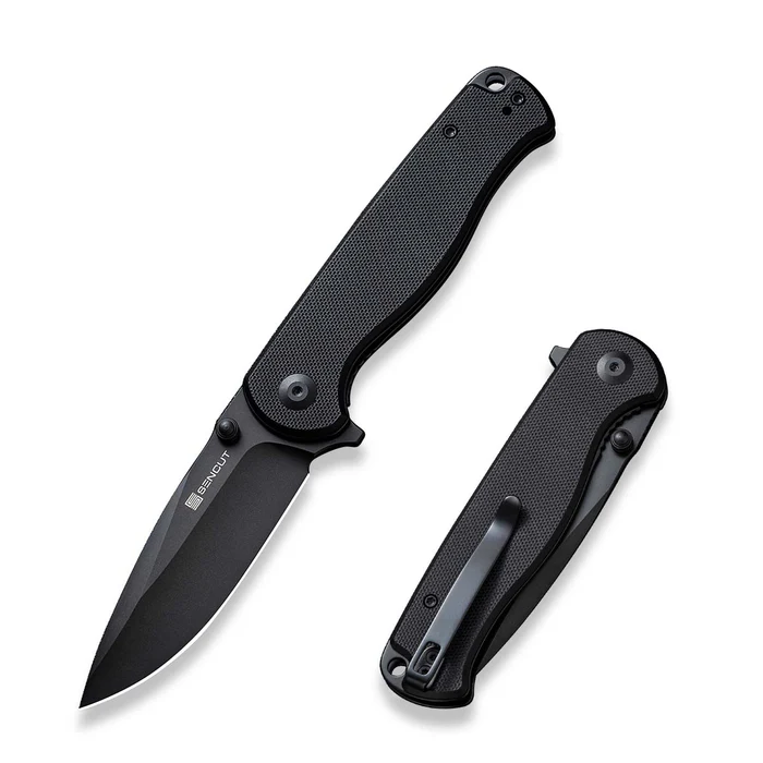 Errant Flipper/Thumb Stud Folding Knife 3.45"" Black 9Cr18MoV Drop Point Plain Edge Blade, Black G10 Handle | SN-S23054B-1
