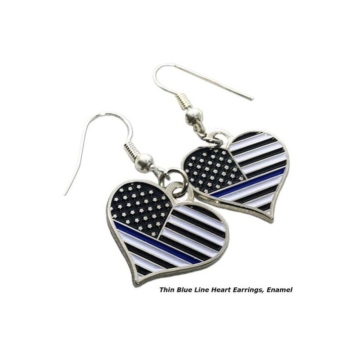 Thin Blue Line Heart Earrings, Rhinestone | TBL-EAR-HEART-RHINE