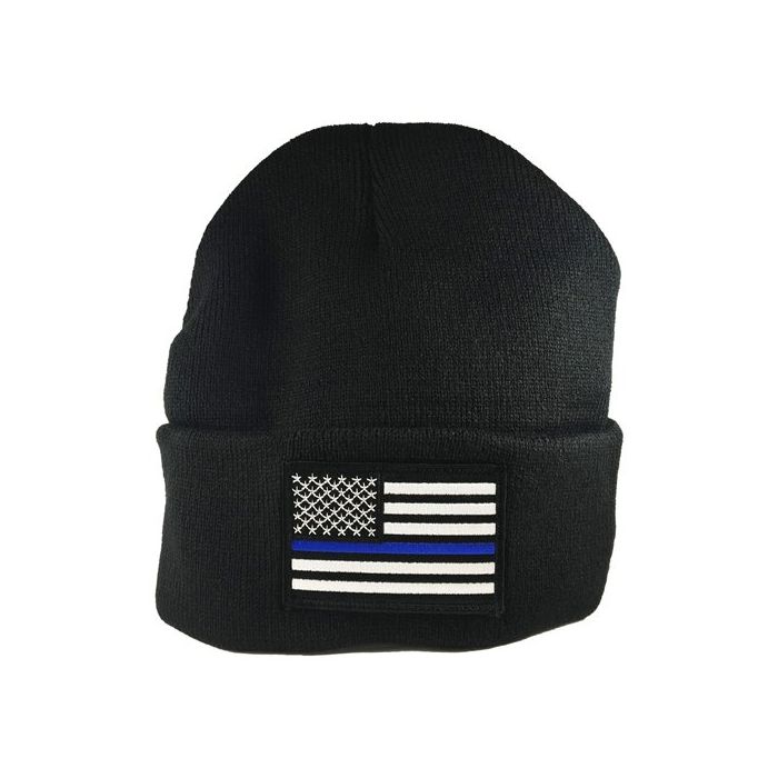 Thin Blue Line Flag Embroidered Beanie | TBL-KBTBLA-AS-TLT