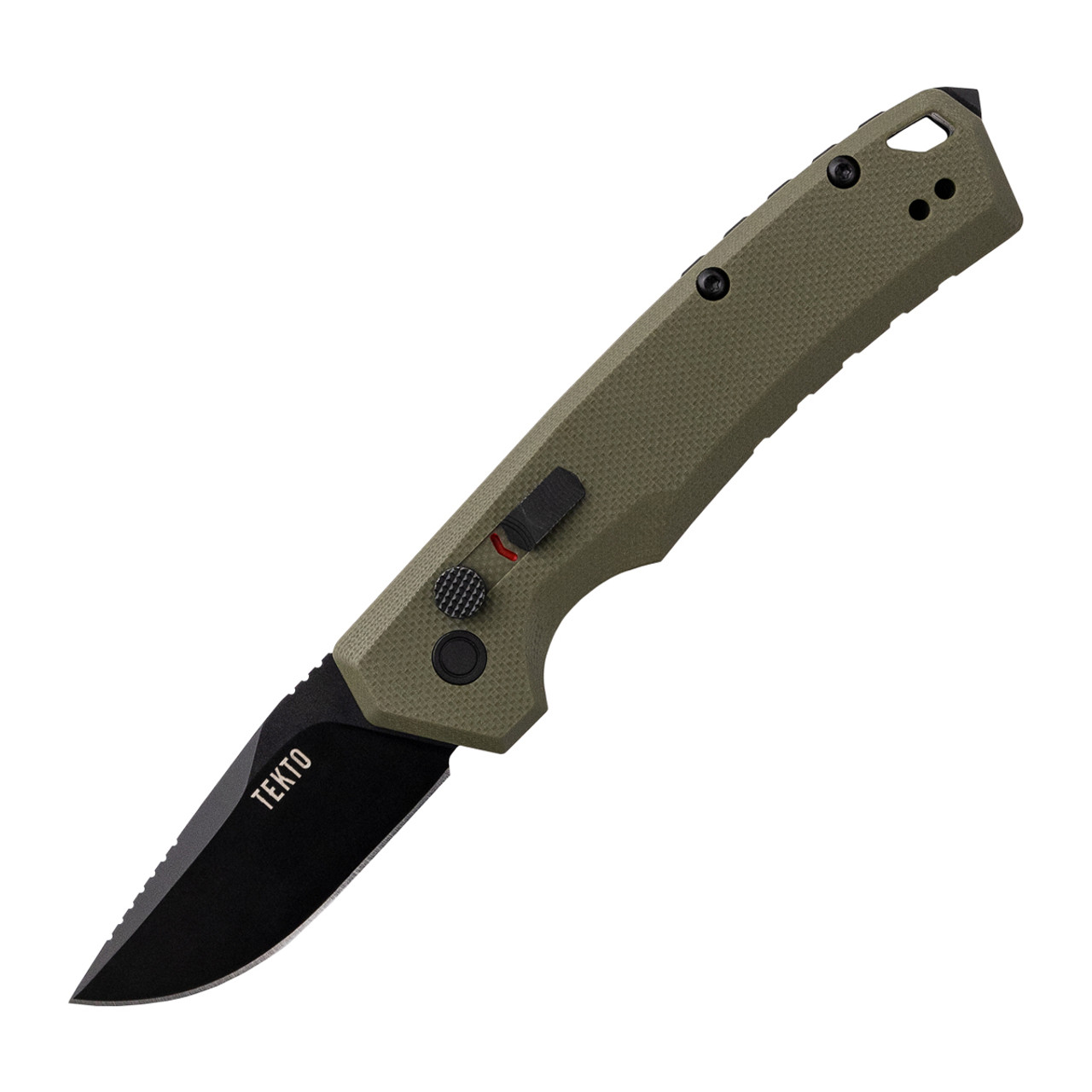 Tekto Knives A3 Delta Mini Auto Knife OD Green G10 1.9in Black Drop Point | TEK-A3S-G1OD-D2BK1-A1