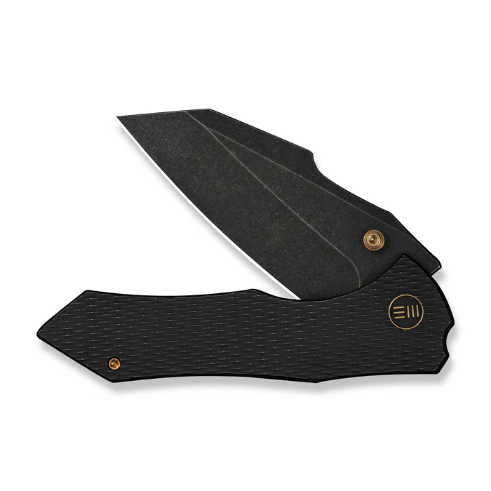 WEKNIFE High-Fin XL Thumb Stud Knife Diamond Patterned Black Titanium Handle (3.48"" Black Stonewashed CPM 20CV Blade) WE24010-1 | WE-WE24010-1