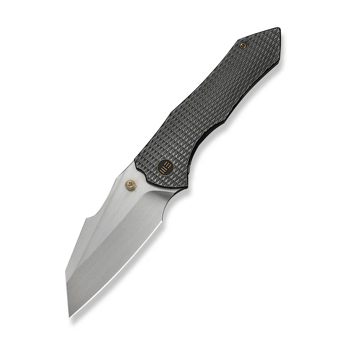 High-Fin XL Thumb Stud Knife Diamond Patterned Polished Gray Titanium Handle (3.48"" Hand Rubbed Satin CPM 20CV Blade) WE24010-6 | WE-WE24010-6