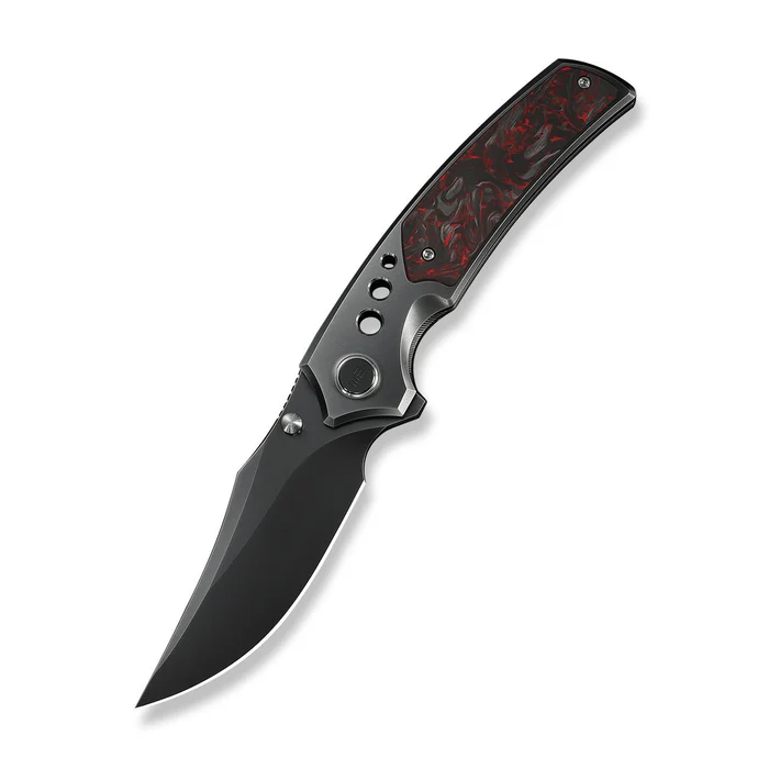 Skynix Flipper & Thumb Stud Knife Polished Gray Titanium Handle With Black & Red Carbon Fiber Inlay | WE-WE24087-4