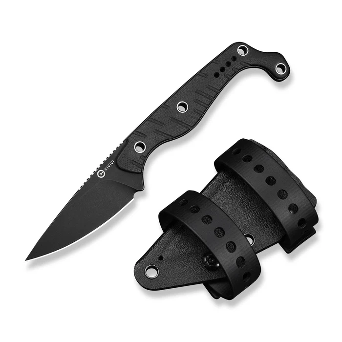 SOKN Fixed Blade Knife Black G10 Handle (2.82"" Black Stonewashed Nitro-V Blade) C22027-3, With 1PC Black Kydex Sheath & 2PCS Black Straps | CIV-C22027-3