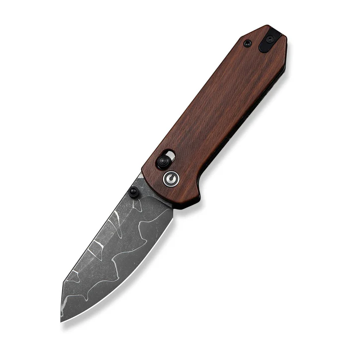 Yonder Thumb Stud & Crossbar Lock Knife Guibourtia Wood Handle (2.88"" New Damascus Blade with Jagged Pattern) | CIV-C23073B-DS2