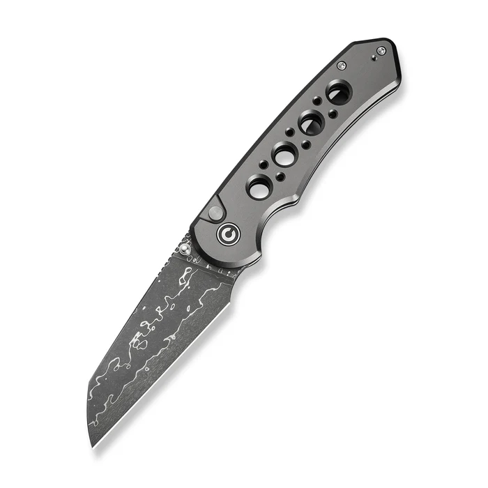 CIVIVI Pragma Prime Thumb Stud & Button Lock Knife Gray Aluminum Handle (3.49"" Damascus Blade) | CIV-C24067-DS1