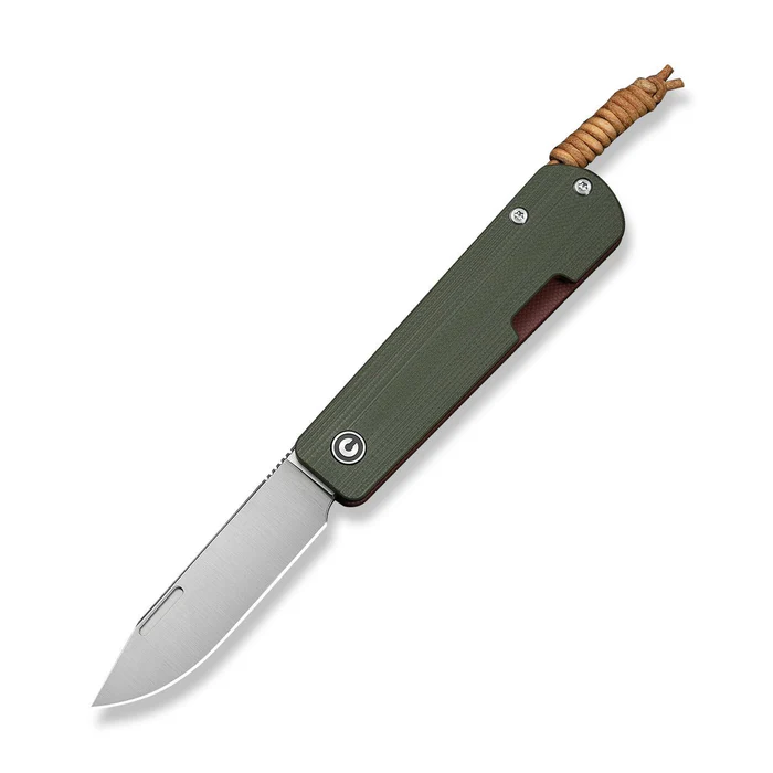 CIVIVI Slippy Sendy Slip Joint Knife Milled Green & Red G10 Handle (2.81"" Satin Finished Nitro-V Blade) C24075B-1, With Brown Leather Lanyard Attached | CIV-C24075B-1