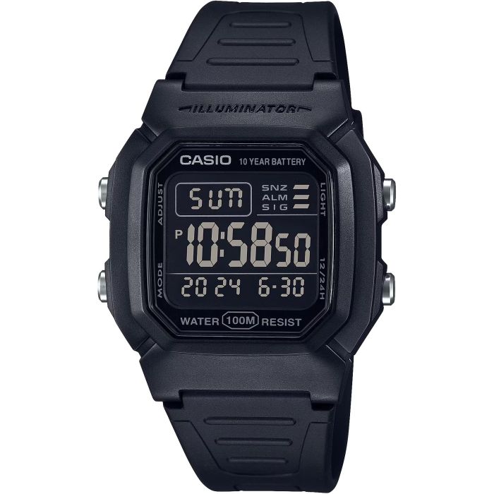 Classic Digital Watch w/ Blackout Dial, Dual Time & 5 Alarms