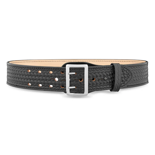 2-1/4"" Basketweave Leather Sam Brown 2 Row Stitch Duty Belt with Nickel Buckle | DTY-1021