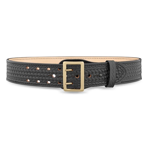 2-1/4"" Basketweave Leather Sam Brown 2 Row Stitch Duty Belt with Nickel Buckle | DTY-1021