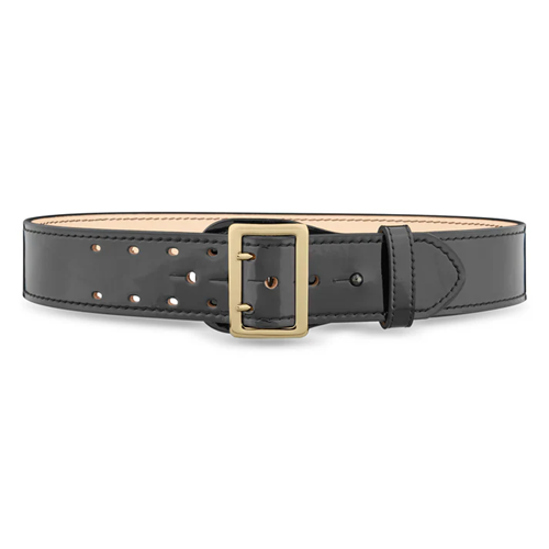 2-1/4"" High-Gloss Leather Sam Browne 2-Row Stitch Duty Belt with Gold Buckle | DTY-1031