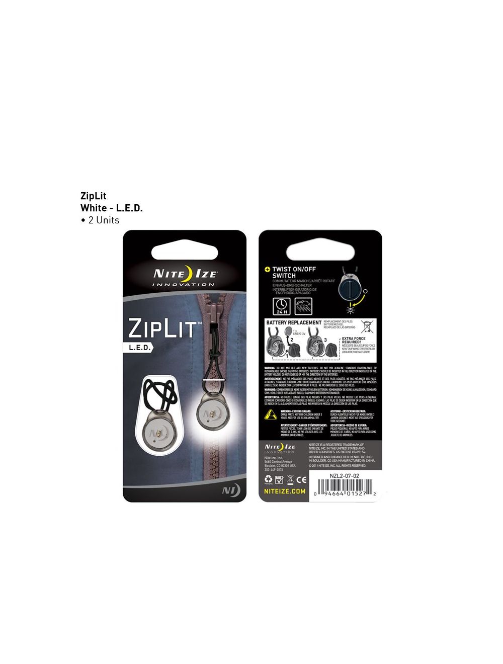 ZipLit LED Zipper Pull - 2 Pack - White