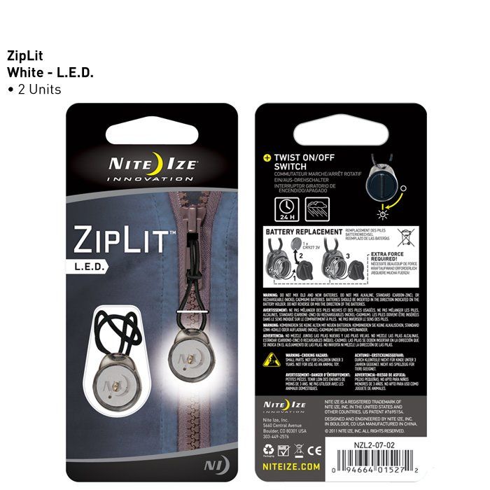 ZipLit LED Zipper Pull - 2 Pack - White