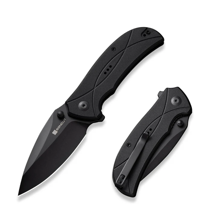 Hyrax Flipper/Thumb Stud Folding Knife 3.30"" Black 9Cr18MoV Leaf Shaped Plain Edge Blade, Black G10 Handle | SN-S23097-1