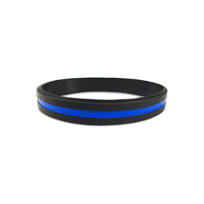 Thin Blue Line Silicone Bracelet, 8 Inch