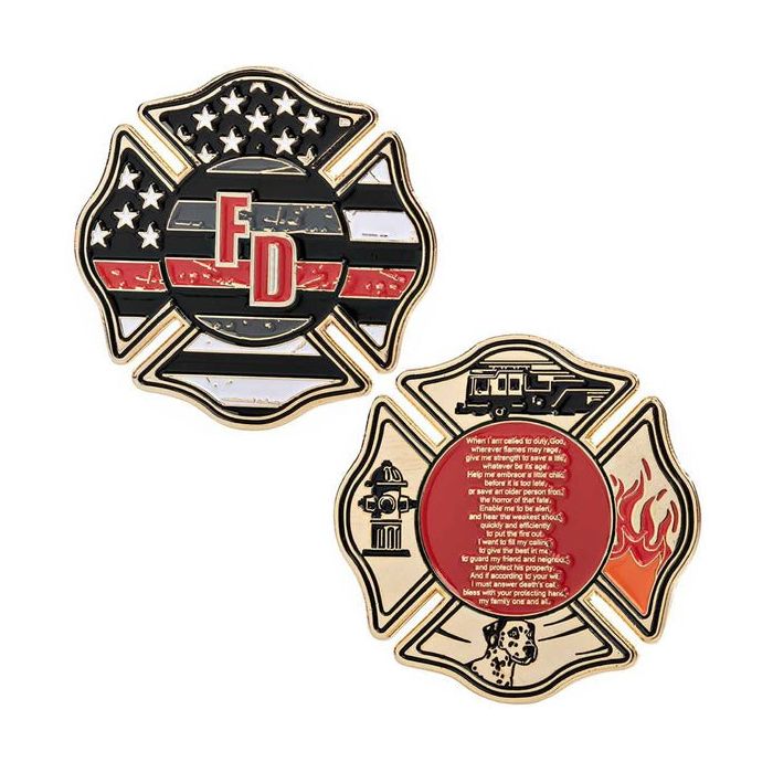 Firefighter's Prayer - Thin Red Line Challenge Coin