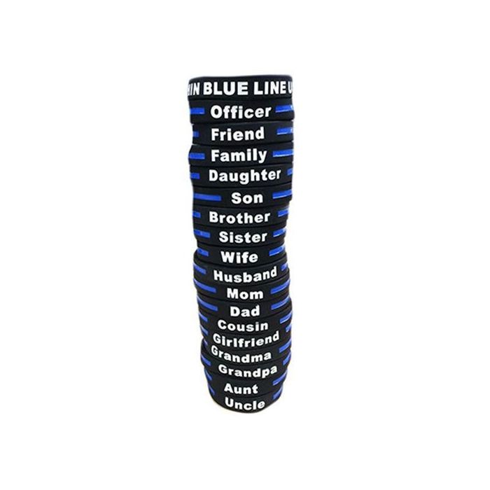 Personalized - Thin Blue Line Silicone Bracelet, Dad, 8 Inch