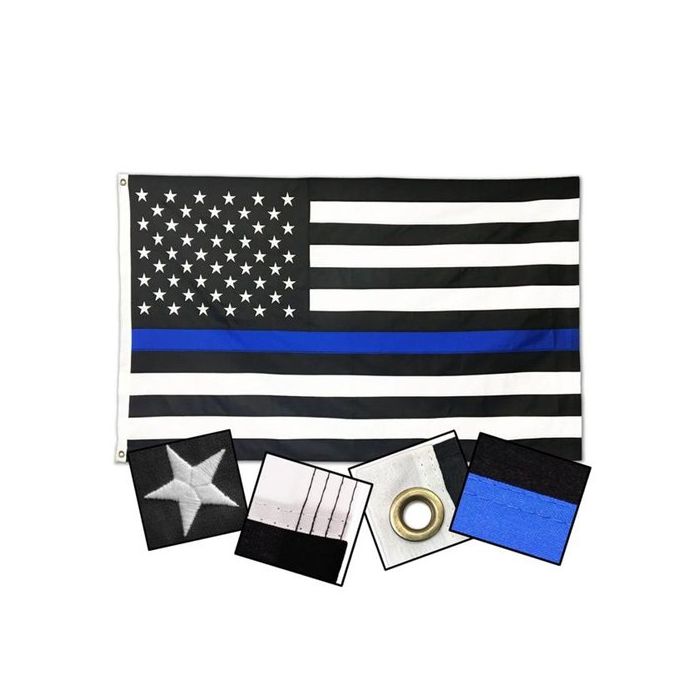 Durasleek Thin Blue Line American Flag, Sewn & Embroidered