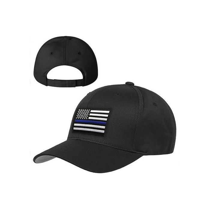 Velcro Hat - Thin Blue Line American Flag, Black