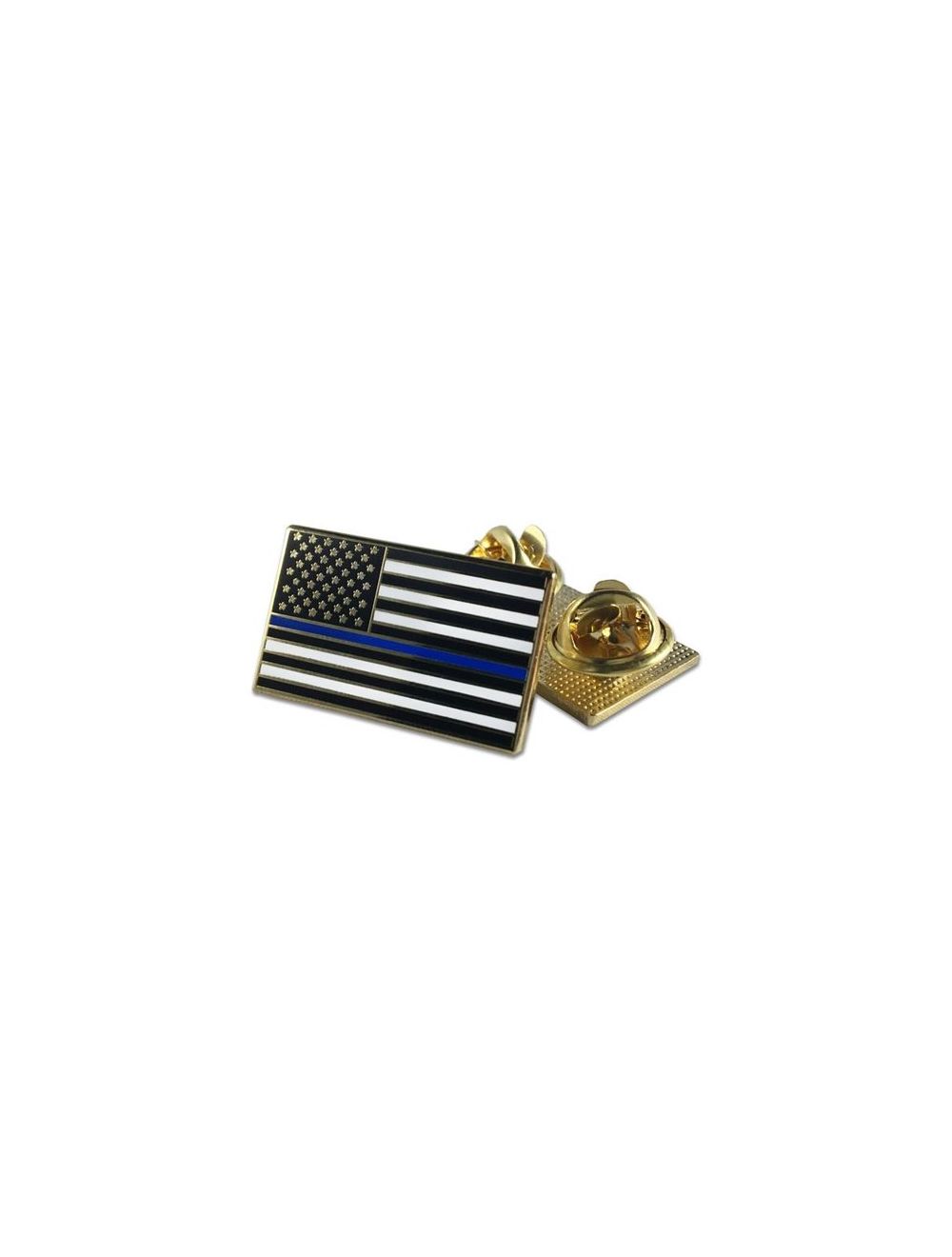 Classic Thin Blue Line American Flag Pin, Double Clutch Backing