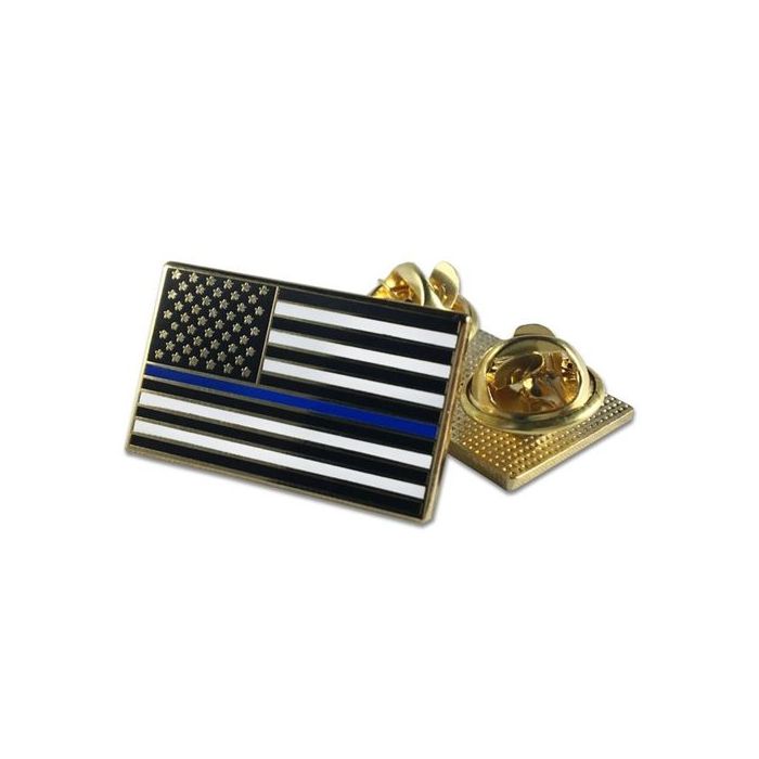 Classic Thin Blue Line American Flag Pin, Double Clutch Backing