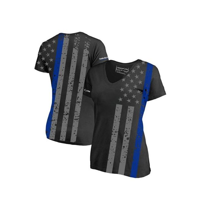 Women's Athletic V-Neck T-Shirt - All-Over, Thin Blue Line