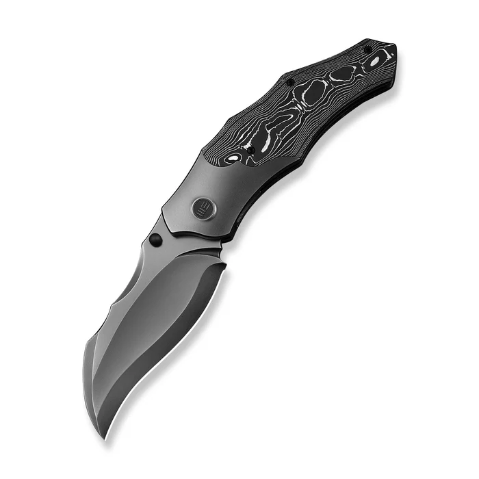 Orc Boss Thumb Stud Knife Polished Gray Titanium Handle With Aluminum Foil Carbon Fiber Inlay (3.82"" Polished Gray CPM 20CV Blade) | WE-WE24042-3